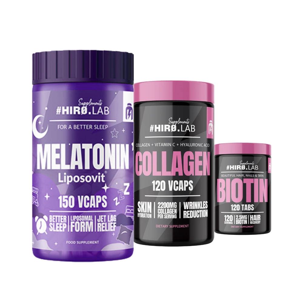 HIRO.LAB - Melatonin Liposovit 150 Vege Caps + Collagen 120 Vege Caps + Biotin 120 Tablets