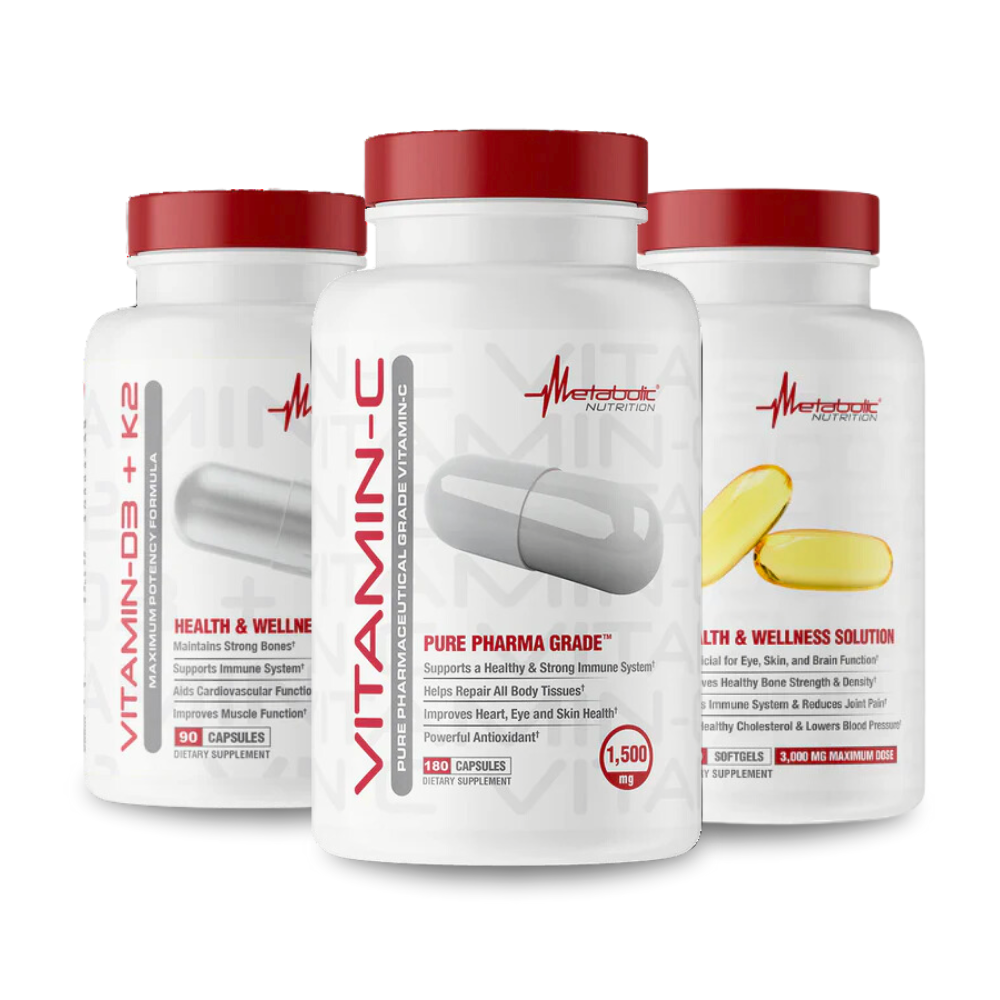 Metabolic Nutrition Vitamin C (180 caps) + Vitamin D3+K2 (90 caps) + Fish Oil 3000 (90 caps)