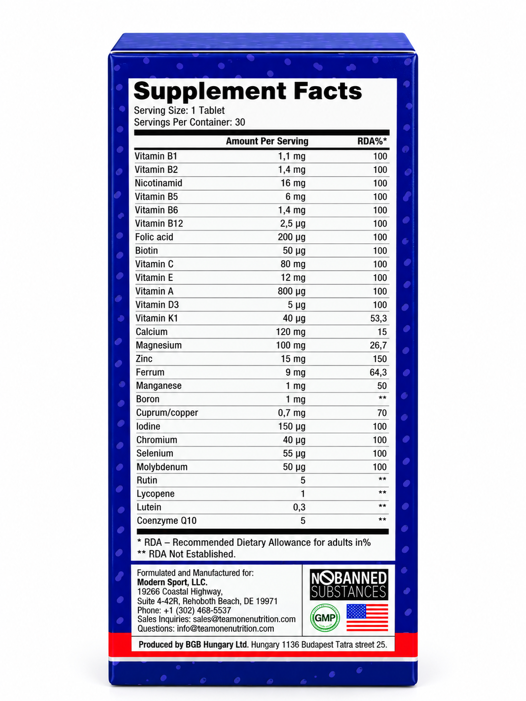TeamOne Life - Multivitamin &amp; Mineral 30 Tablets