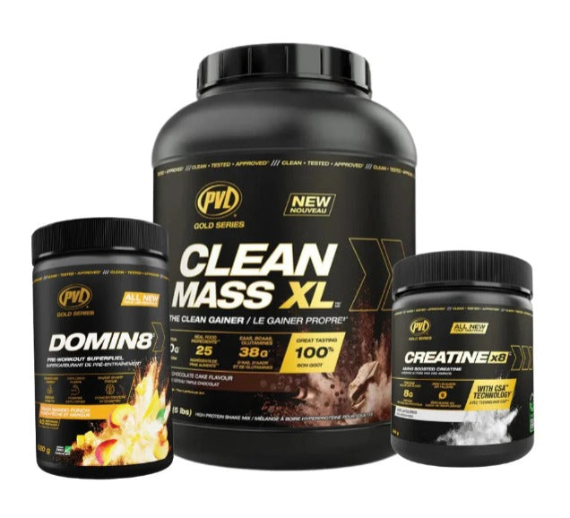 PVL Clean Mass XL (2.7 Kg) +Domin8 Pre Workout (520g) + Creatine X8 249g